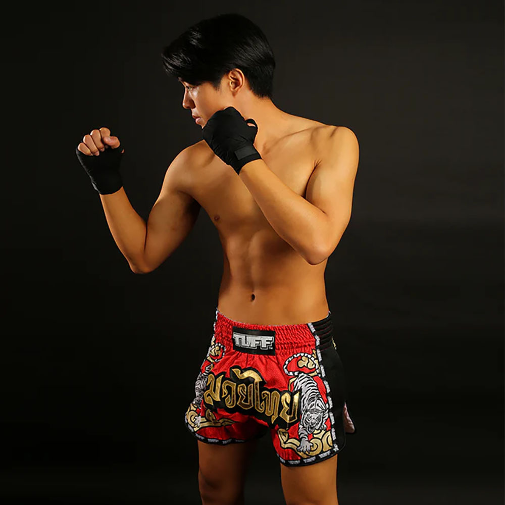 Tuff Double Tiger Red Retro Muay Thai Shorts at FightHQ