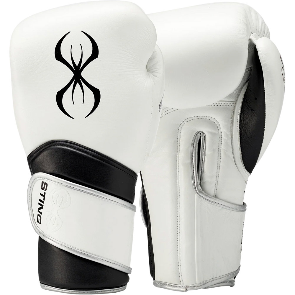 Sting Viper X White/Black/Silver Boxing Gloves at FightHQ