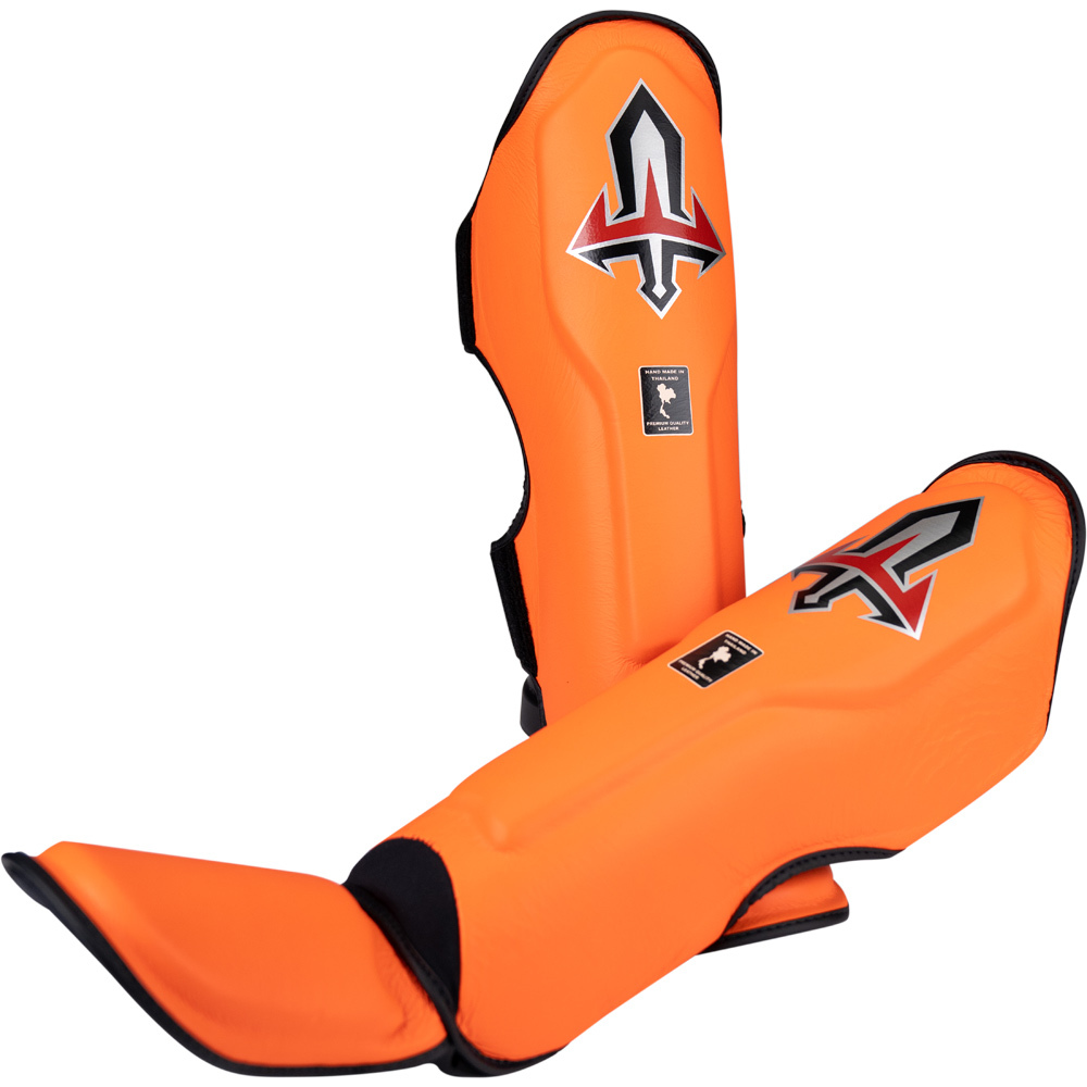 Arwut Fight Gear Orange Leather Shin Guards At Fighthq