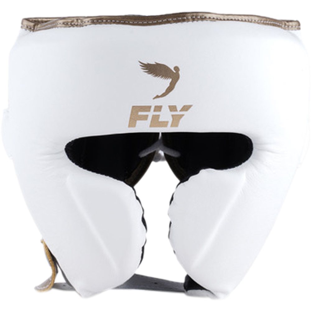 Fly Boxing Knight White/Matt Gold Headgear at FightHQ