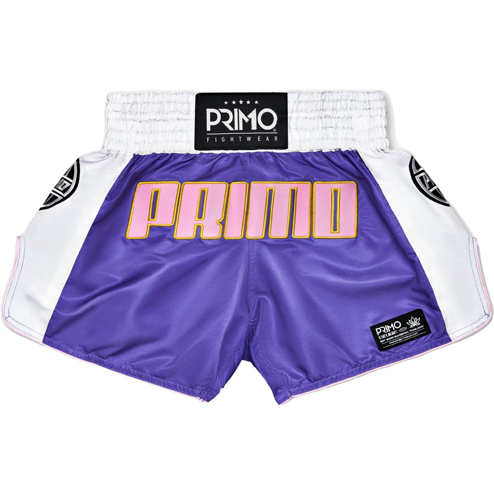 Primo Trinity Series Purple/White Muay Thai Shorts at FightHQ