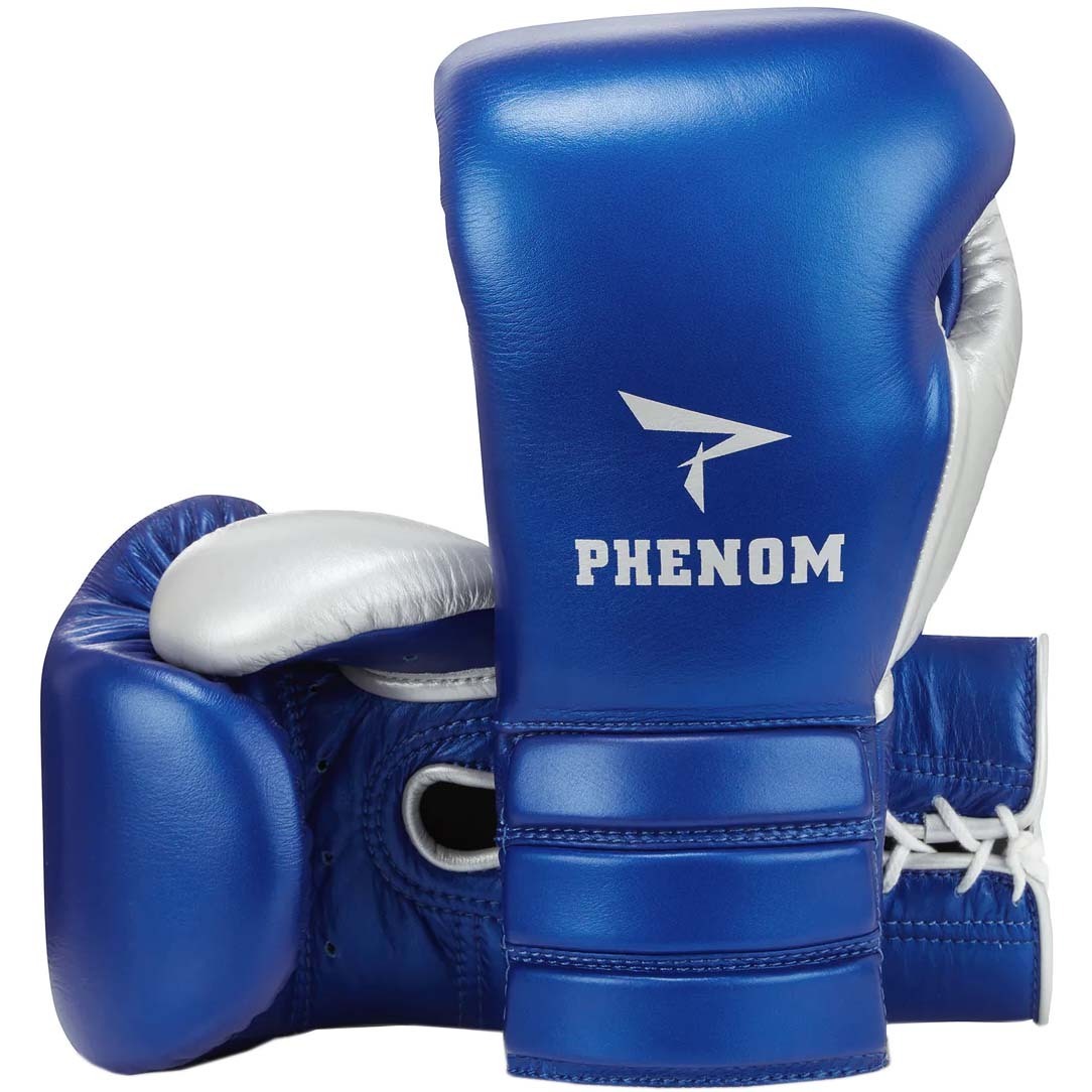 Phenom Boxing SG-202 Metallic Blue/Silver Lace Up Sparring Gloves at ...